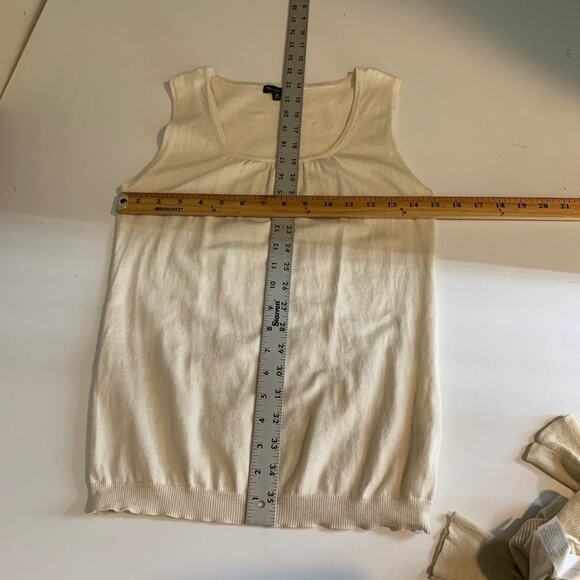 Massimo Dutti Cardigan Womens M Medium Cream Fine Knit Button Sweater Tank 2 Pc - Picture 13 of 16